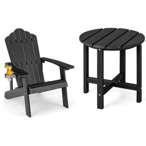 Sedia adirondack da esterno e tavolino rotondo da esterno, Sedia resistente alle intemperie e tavolo adirondack in hdpe-Arredi per esterno