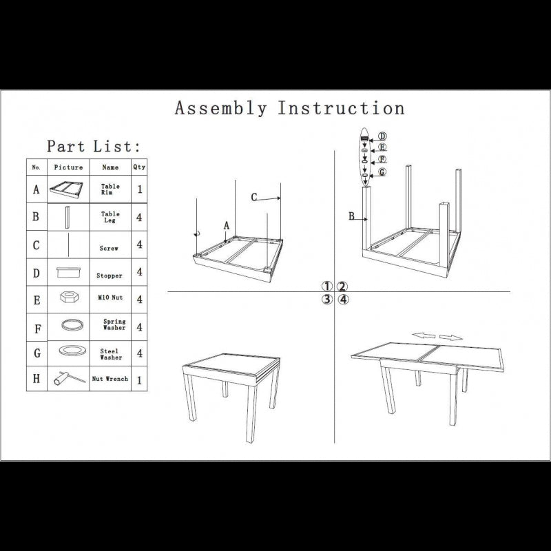 Tavolo alluminio Cleveland antracite opaco rettangolare cm135/270x90h75