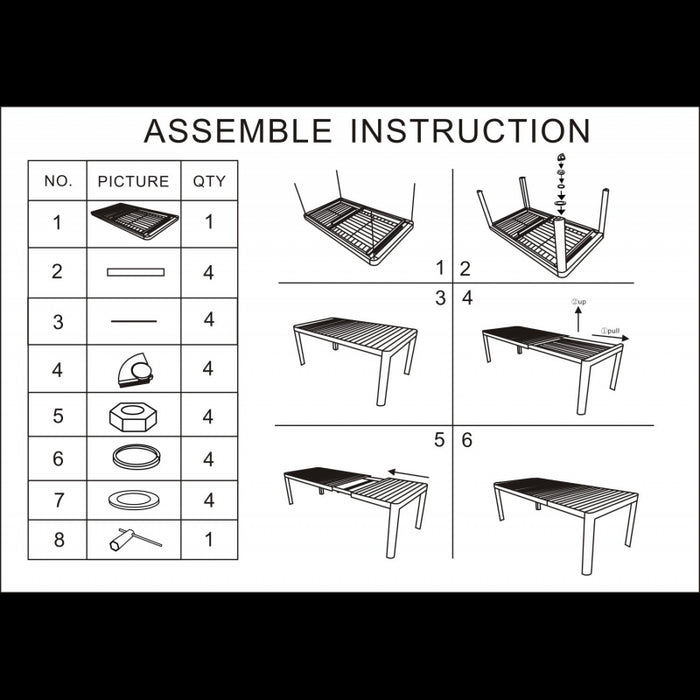 Tavolo alluminio cleveland bianco opacocm180/240x100 h75