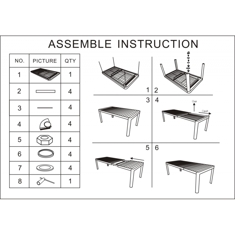Tavolo alluminio cleveland bianco opaco cm 180/240x100 h75