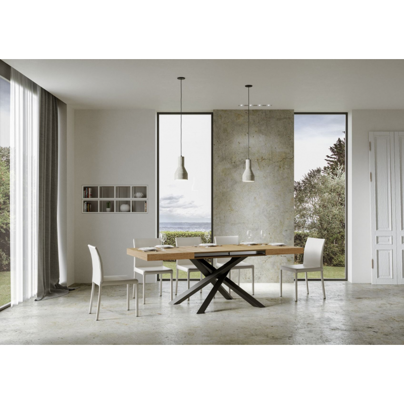 Tavolo allungabile 90x140/244 cm Volantis telaio Antracite - Quercia Natura