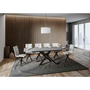 Tavolo allungabile 90x160/220 cm Ganty - bordo in tinta telaio Antracite - Cemento