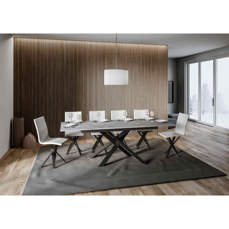 Tavolo allungabile 90x160/220 cm Ganty - bordo in tinta telaio Antracite - Cemento