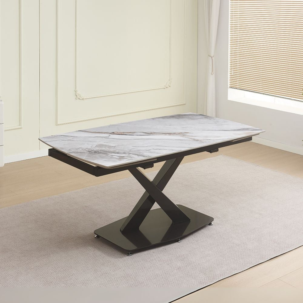Tavolo allungabile Moritz con piano in ceramica effetto marmo bianco e gambe in metallo nero 165x90x76H