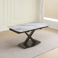 Tavolo allungabile Moritz con piano in ceramica effetto marmo bianco e gambe in metallo nero 165x90x76H