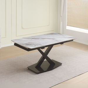 Tavolo allungabile Moritz con piano in ceramica effetto marmo bianco e gambe in metallo nero 165x90x76H