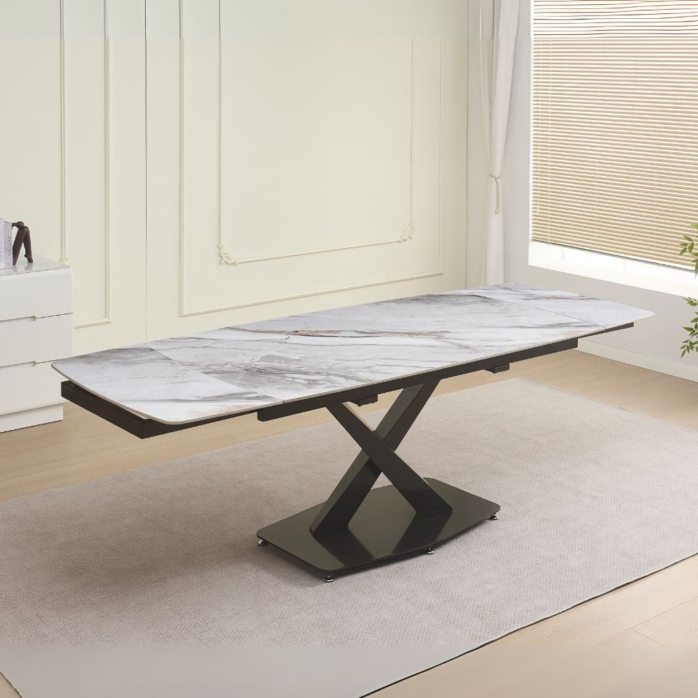 Tavolo allungabile Moritz con piano in ceramica effetto marmo bianco e gambe in metallo nero 165x90x76H