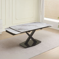 Tavolo allungabile Moritz con piano in ceramica effetto marmo bianco e gambe in metallo nero 165x90x76H