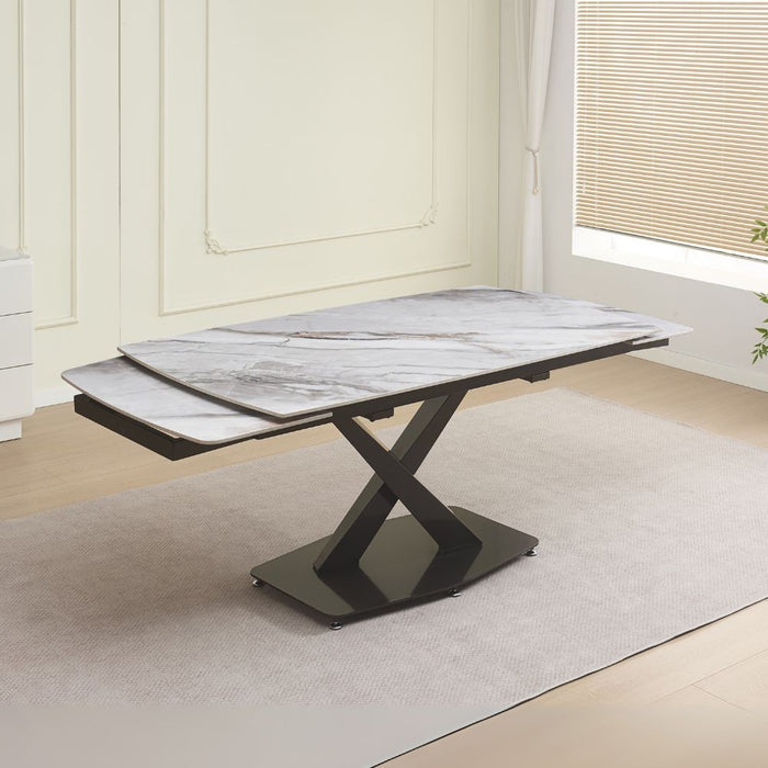 Tavolo allungabile Moritz con piano in ceramica effetto marmo bianco e gambe in metallo nero 165x90x76H