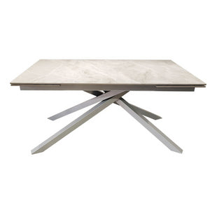 Tavolo allungabile Nefti con top in ceramica colore grigio chiaro italiano lucido con gambe argento