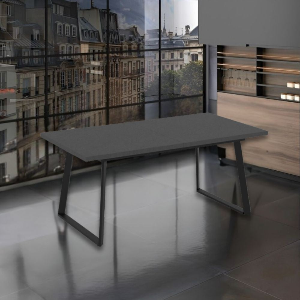 Tavolo allungabile Lavinya piano ossido e gambe in metallo nero 170x90x75h
