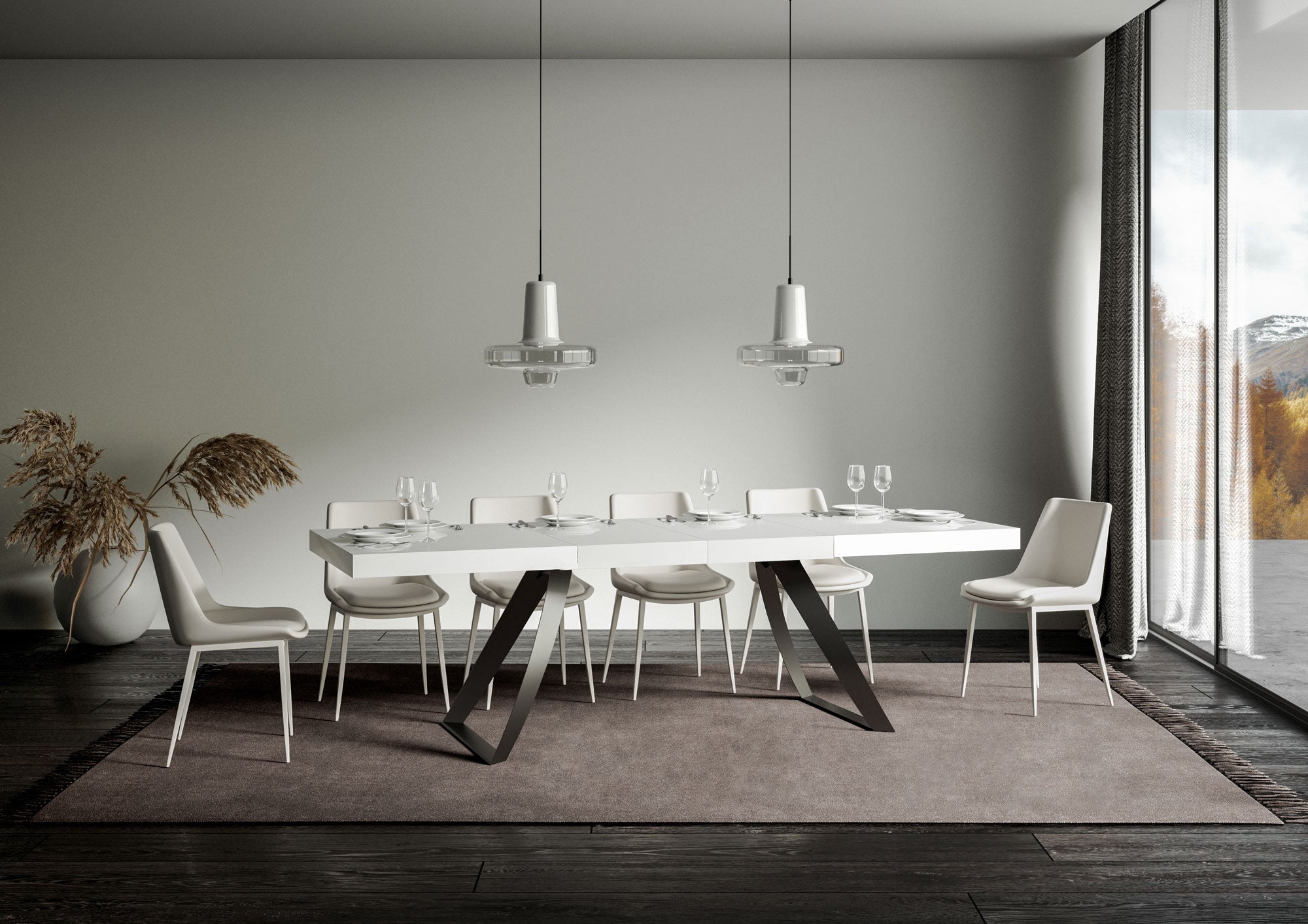 Tavolo Allungabile 200-304x90x77 cm Proxy Premium Bianco Frassino Telaio Antracite