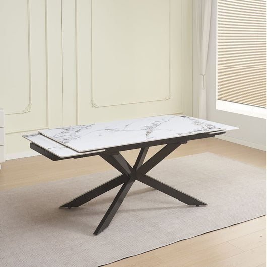 Tavolo allungabile Roxane con piano in ceramica effetto marmo bianco 160x90x76H