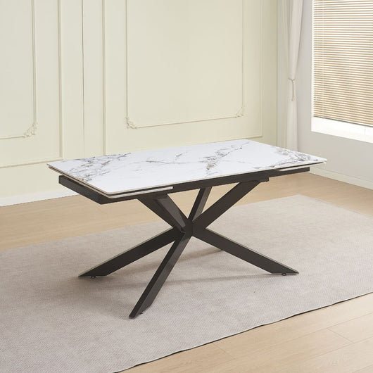 Tavolo allungabile Roxane con piano in ceramica effetto marmo bianco 160x90x76H