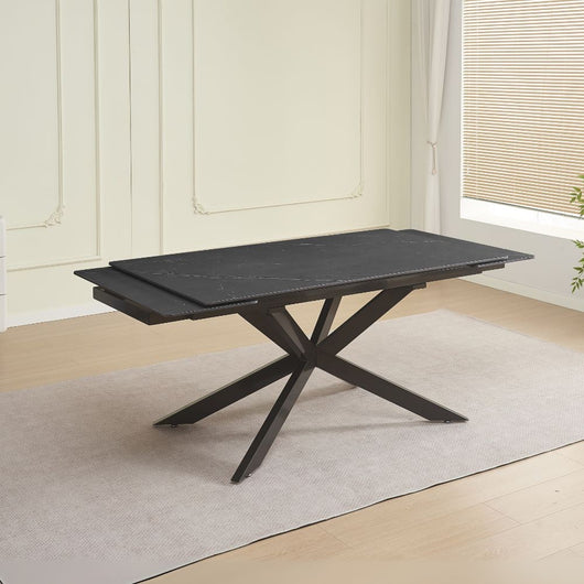 Tavolo allungabile Roxane con piano in ceramica effetto marmo nero 160x90x76H
