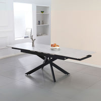 Tavolo allungabile Trivia con piano in ceramica larice beige e gambe in metallo nero 160x90x75.5H