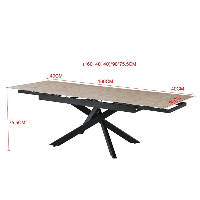 Tavolo allungabile Trivia con piano in ceramica larice beige e gambe in metallo nero 160x90x75.5H