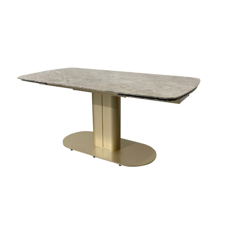 Tavolo allungabile Vesta con top in ceramica colore marrone atene lucido e gambe dorate