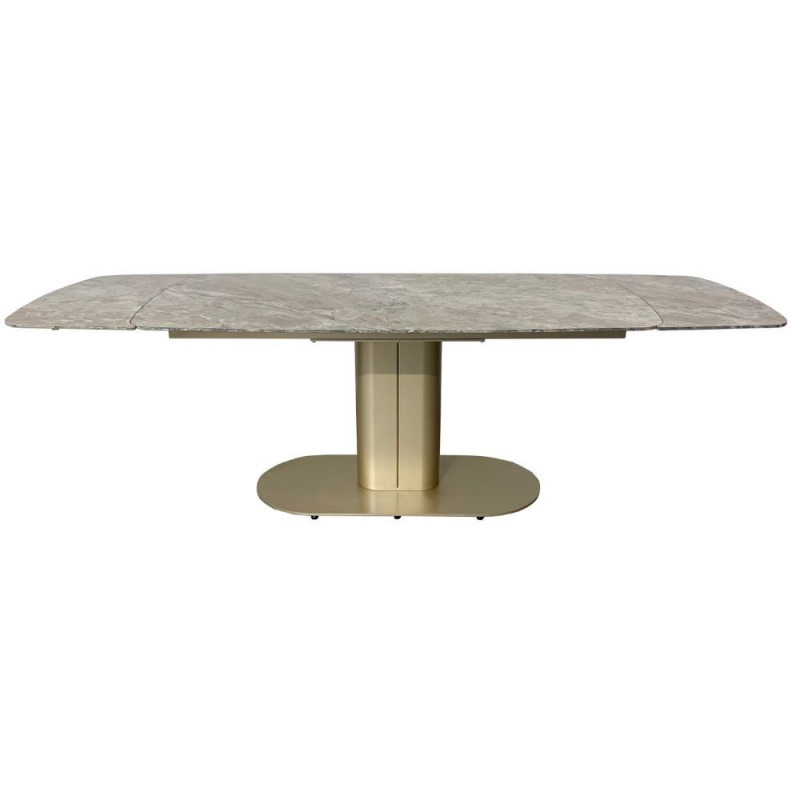 Tavolo allungabile Vesta con top in ceramica colore marrone atene lucido e gambe dorate