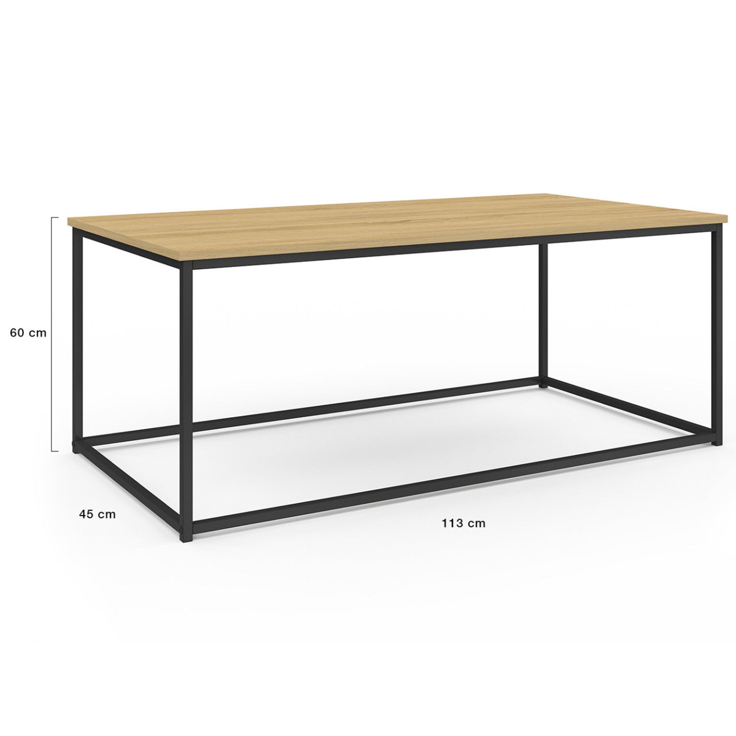 IDMarket - Tavolo basso DETROIT 113 cm design industriale legno e metallo nero