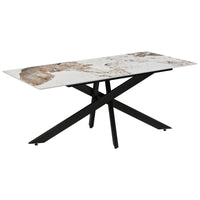 Tavolo Becker 180x90x76cm Top In Ceramica A Mano Marrone Marmo Glossy Gambe Nere