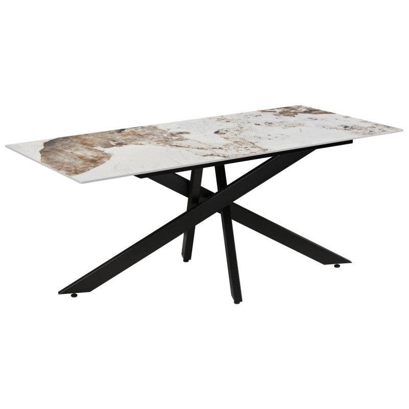 Tavolo Becker 180x90x76cm Top In Ceramica A Mano Marrone Marmo Glossy Gambe Nere