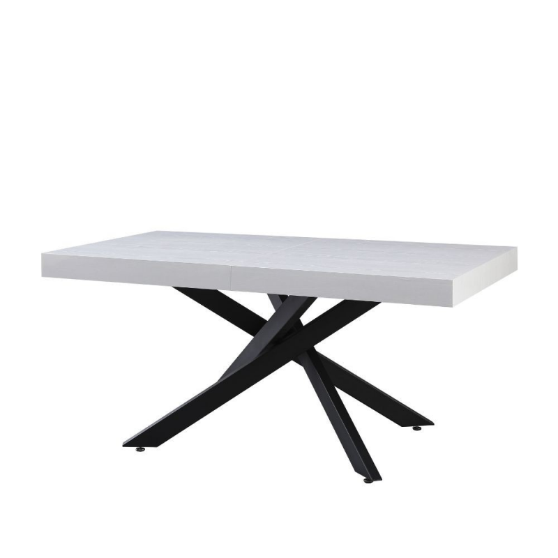 Tavolo Belinda allungabile piano colore bianco effetto poro e struttura colore nero