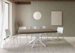 Tavolo allungabile 90/194x90 cm Clerk Premium tortora gambe bianche
