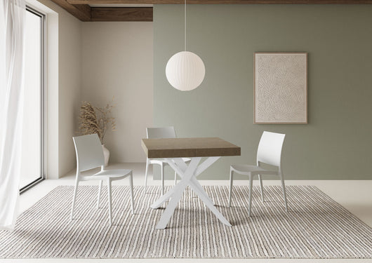 Tavolo allungabile 90/194x90 cm Clerk Premium tortora gambe bianche