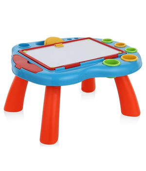 Tavolo Con Doppia Lavagna Per Bambini Scomparti Porta Accessori Puzzle E Gessi         