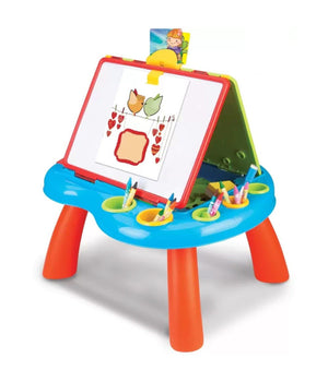 Tavolo Con Doppia Lavagna Per Bambini Scomparti Porta Accessori Puzzle E Gessi         