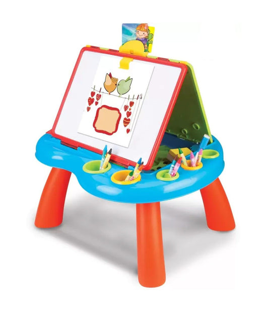 Tavolo Con Doppia Lavagna Per Bambini Scomparti Porta Accessori Puzzle E Gessi         