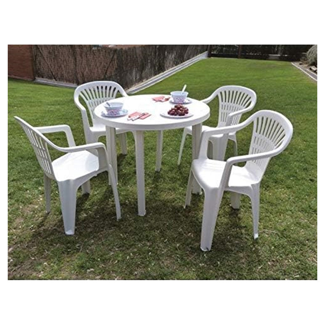 Trade Shop - Tavolo Da Giardino Bianco Rotondo In Plastica 90x72cm Resistente Arredo Esterno 008942 -