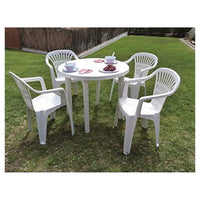 Trade Shop - Tavolo Da Giardino Bianco Rotondo In Plastica 90x72cm Resistente Arredo Esterno 008942 -