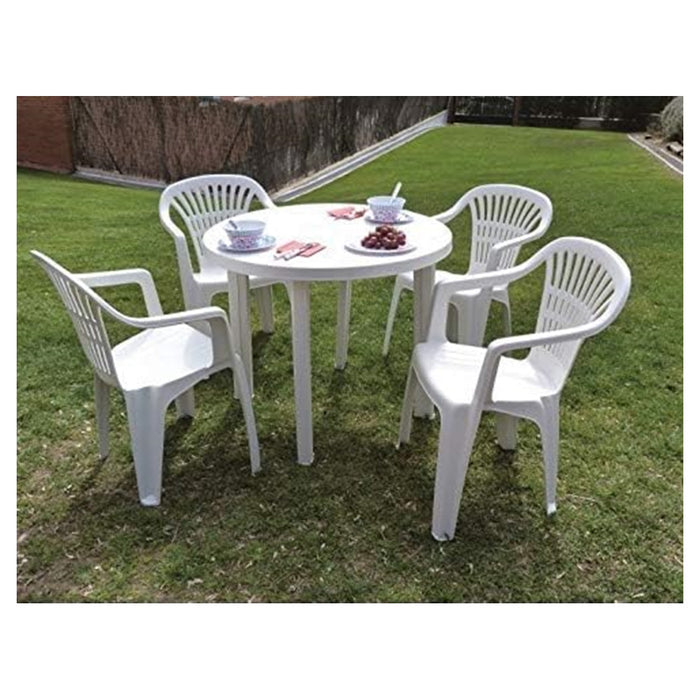 Trade Shop - Tavolo Da Giardino Bianco Rotondo In Plastica 90x72cm Resistente Arredo Esterno 008942 -