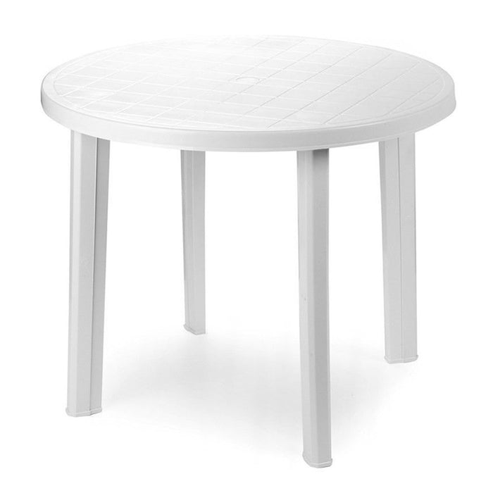 Trade Shop - Tavolo Da Giardino Bianco Rotondo In Plastica 90x72cm Resistente Arredo Esterno 008942 -