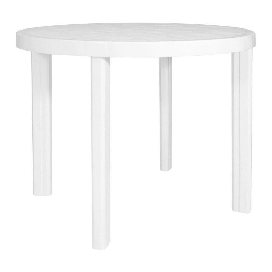 Trade Shop - Tavolo Da Giardino Bianco Rotondo In Plastica 90x72cm Resistente Arredo Esterno 008942 -