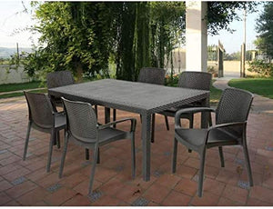 Tavolo da Giardino rettangolare 150x90x72h cm in plastica Effetto Rattan colore antracite Tomaino