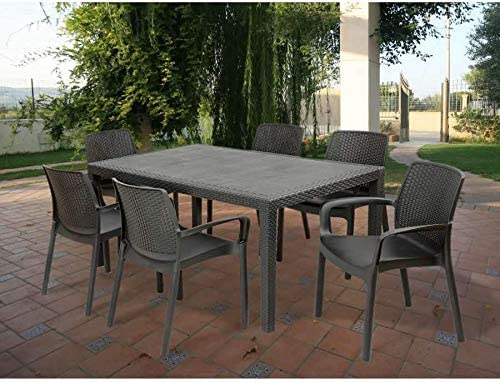 Tavolo da Giardino rettangolare 150x90x72h cm in plastica Effetto Rattan colore antracite Tomaino