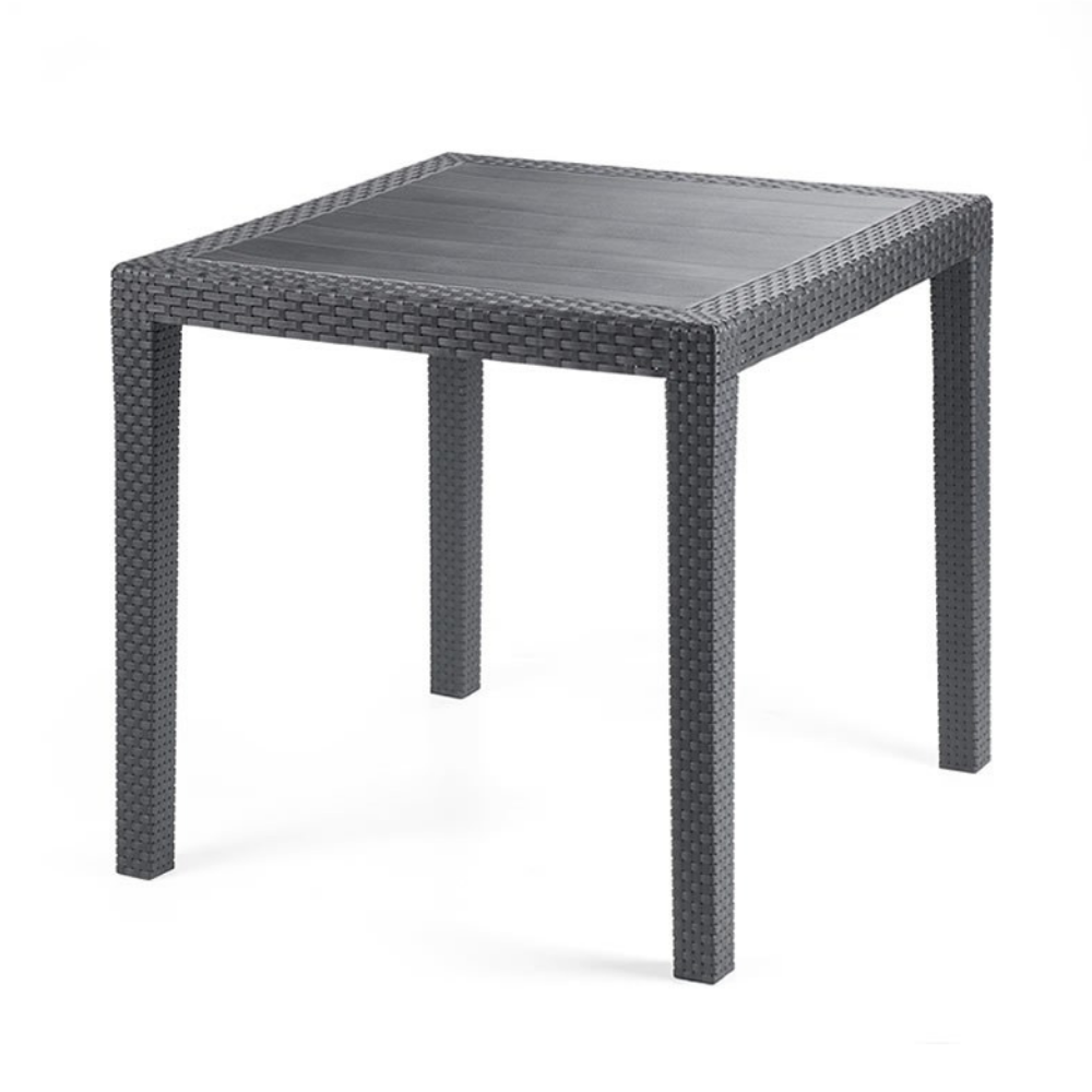 Tavolo da giardino quadrato 78x78x72h cm in plastica simil rattan colore antracite Tomaino