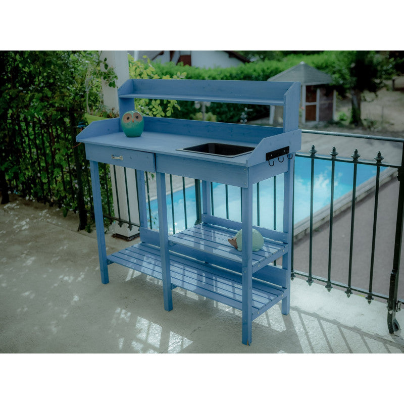 Tavolo da Lavoro in Legno Trattato 112x45x112 Blu