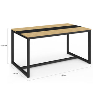 IDMarket - Tavolo da pranzo DOVER per 8 persone con fascia centrale nera design industriale 150 cm