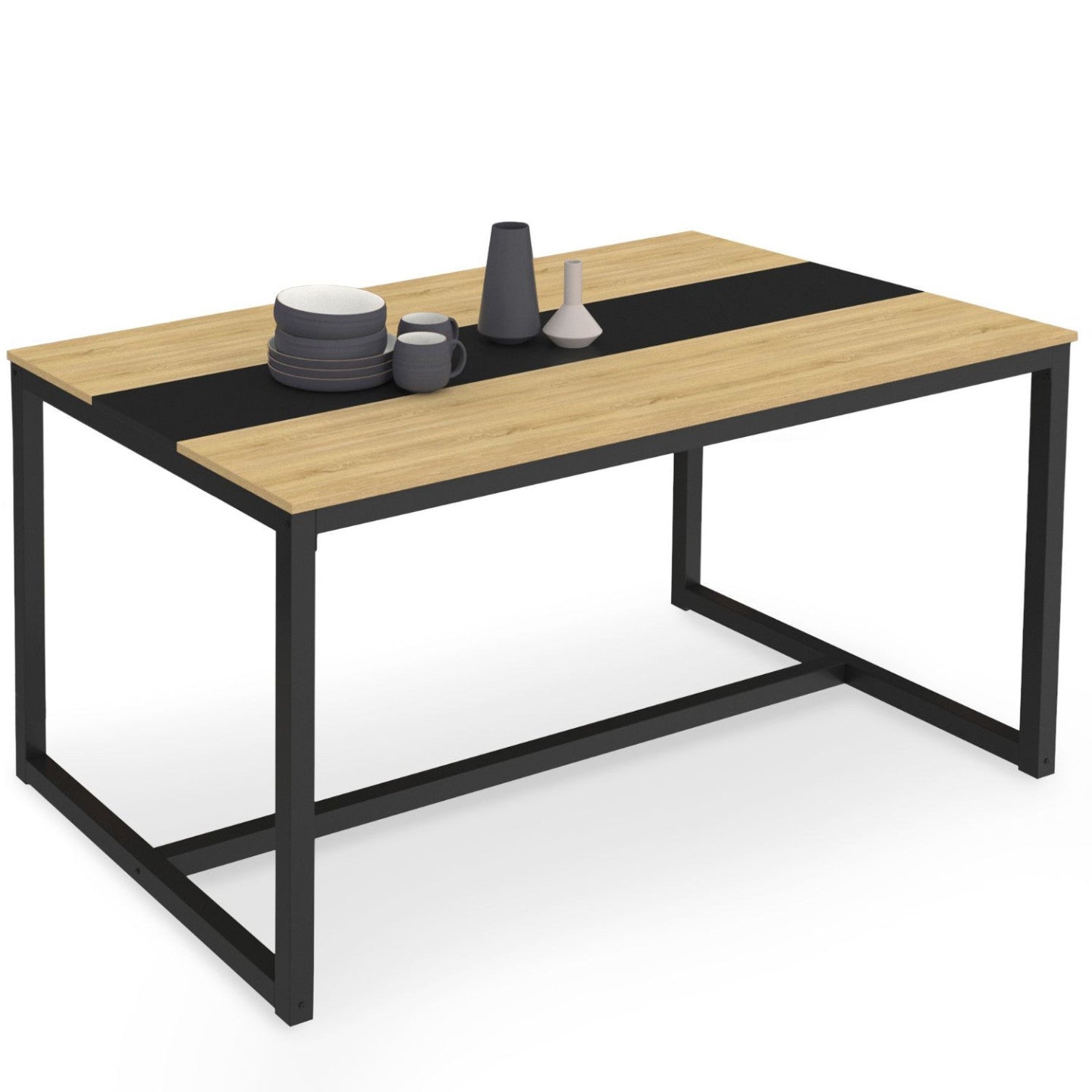 IDMarket - Tavolo da pranzo DOVER per 8 persone con fascia centrale nera design industriale 150 cm