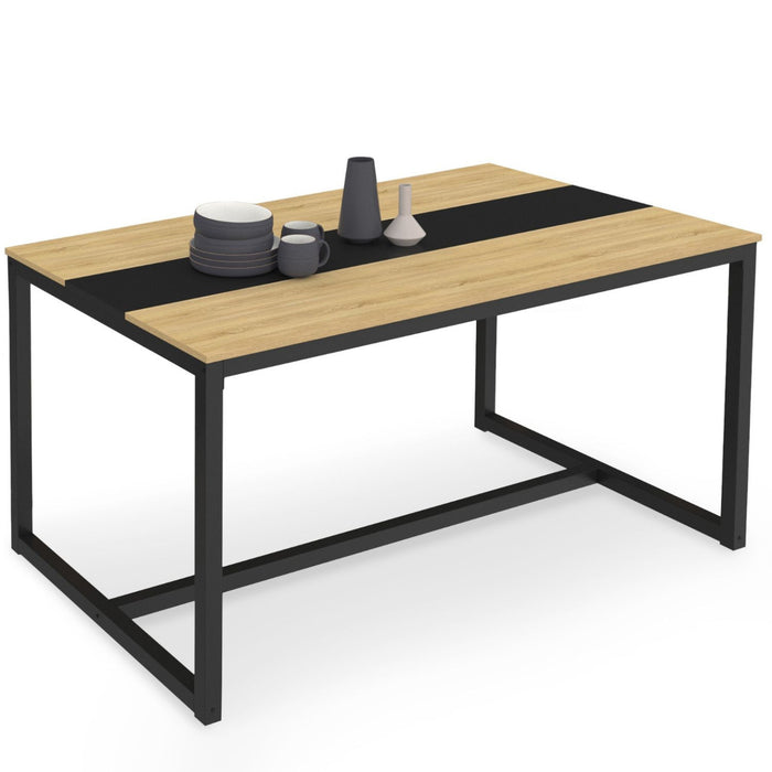 IDMarket - Tavolo da pranzo DOVER per 8 persone con fascia centrale nera design industriale 150 cm