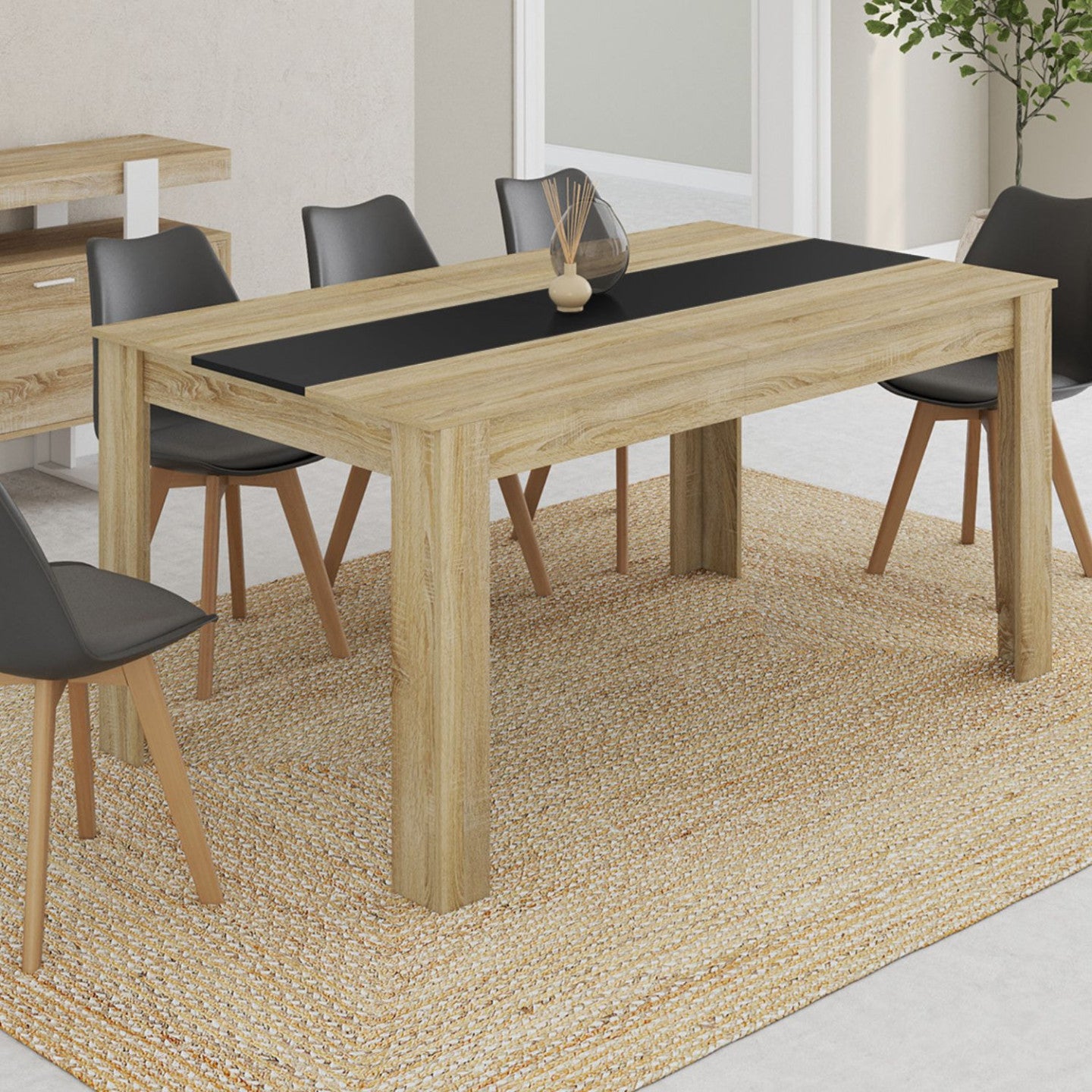 IDMarket - Tavolo da pranzo GEORGIA per 8 persone in finto faggio e nero 160 cm