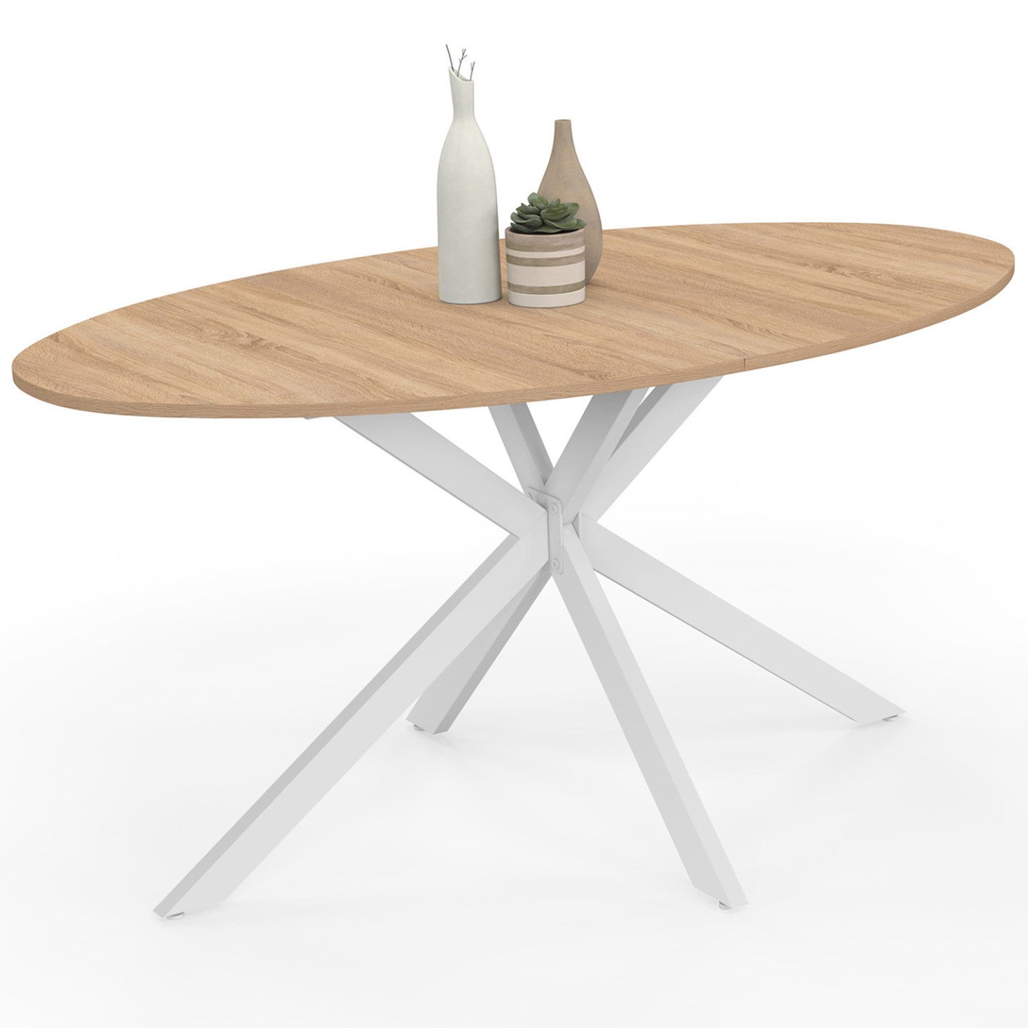 IDMarket - Tavolo da pranzo ovale ALIX per 8 persone con gambe in legno e ragno bianco 150 cm