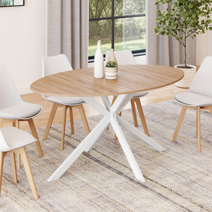 IDMarket - Tavolo da pranzo ovale ALIX per 8 persone con gambe in legno e ragno bianco 150 cm