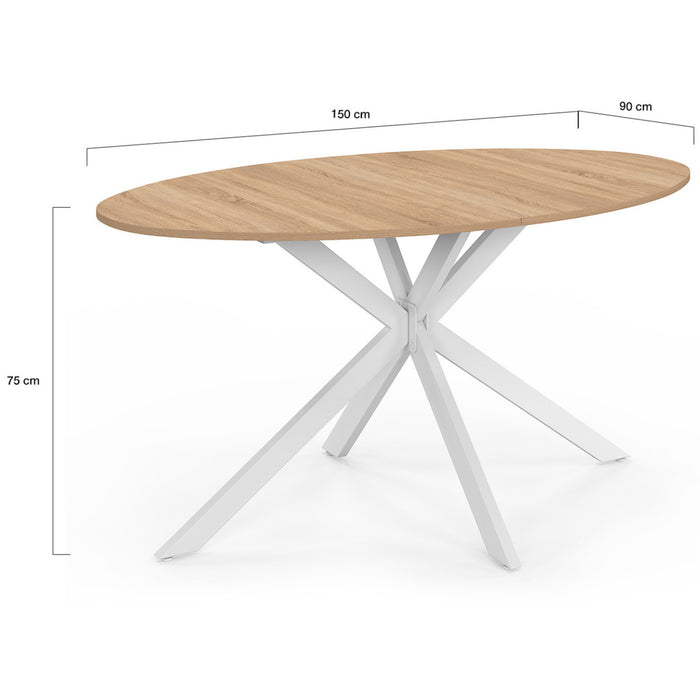 IDMarket - Tavolo da pranzo ovale ALIX per 8 persone con gambe in legno e ragno bianco 150 cm