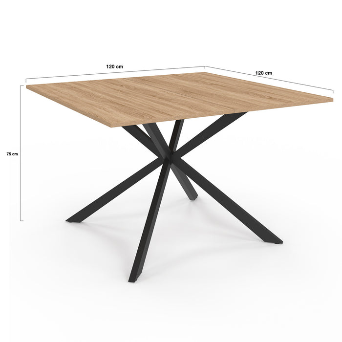 IDMarket - Tavolo da pranzo quadrato ALIX, legno e gambe a ragno nere, 8 persone, 120 cm