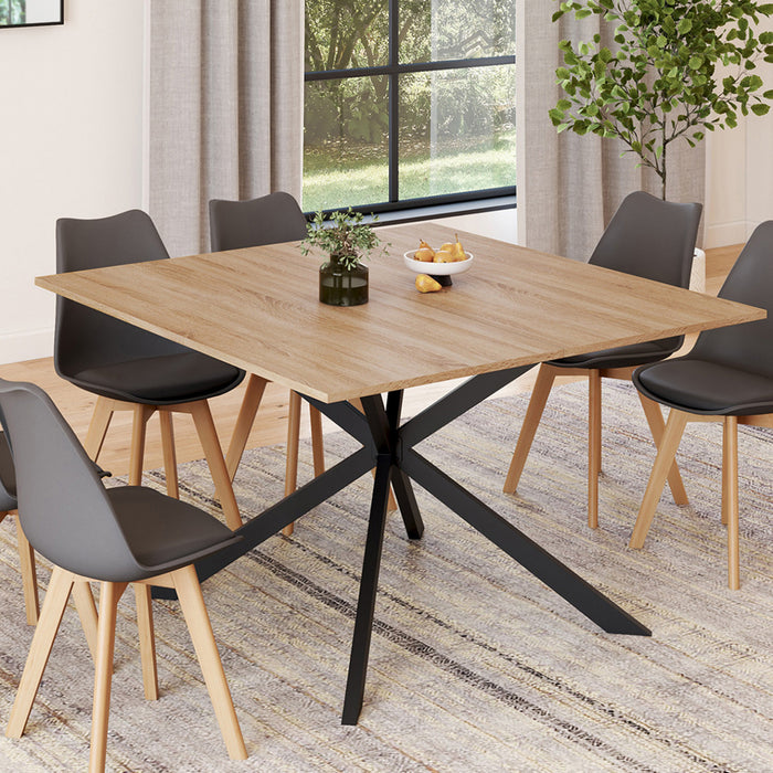 IDMarket - Tavolo da pranzo quadrato ALIX, legno e gambe a ragno nere, 8 persone, 120 cm